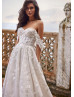 Strapless Beaded Ivory Lace Tulle Wedding Dress With Removable Straps
